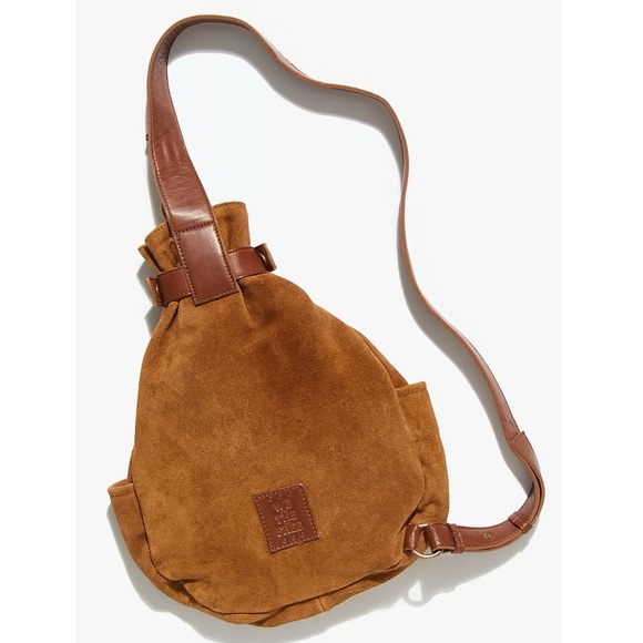 Free People We The Free Outlander Suede Leather Sling Bag, Cognac - Picture 4 of 13